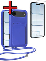 BTH BTH iPhone Air Hoesje Pashouder met Koord Met Screenprotector - Fel Blauw