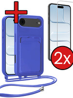 BTH BTH iPhone Air Hoesje Pashouder met Koord Met 2x Screenprotector - Fel Blauw