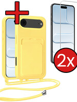BTH BTH iPhone Air Hoesje Pashouder met Koord Met 2x Screenprotector - Geel