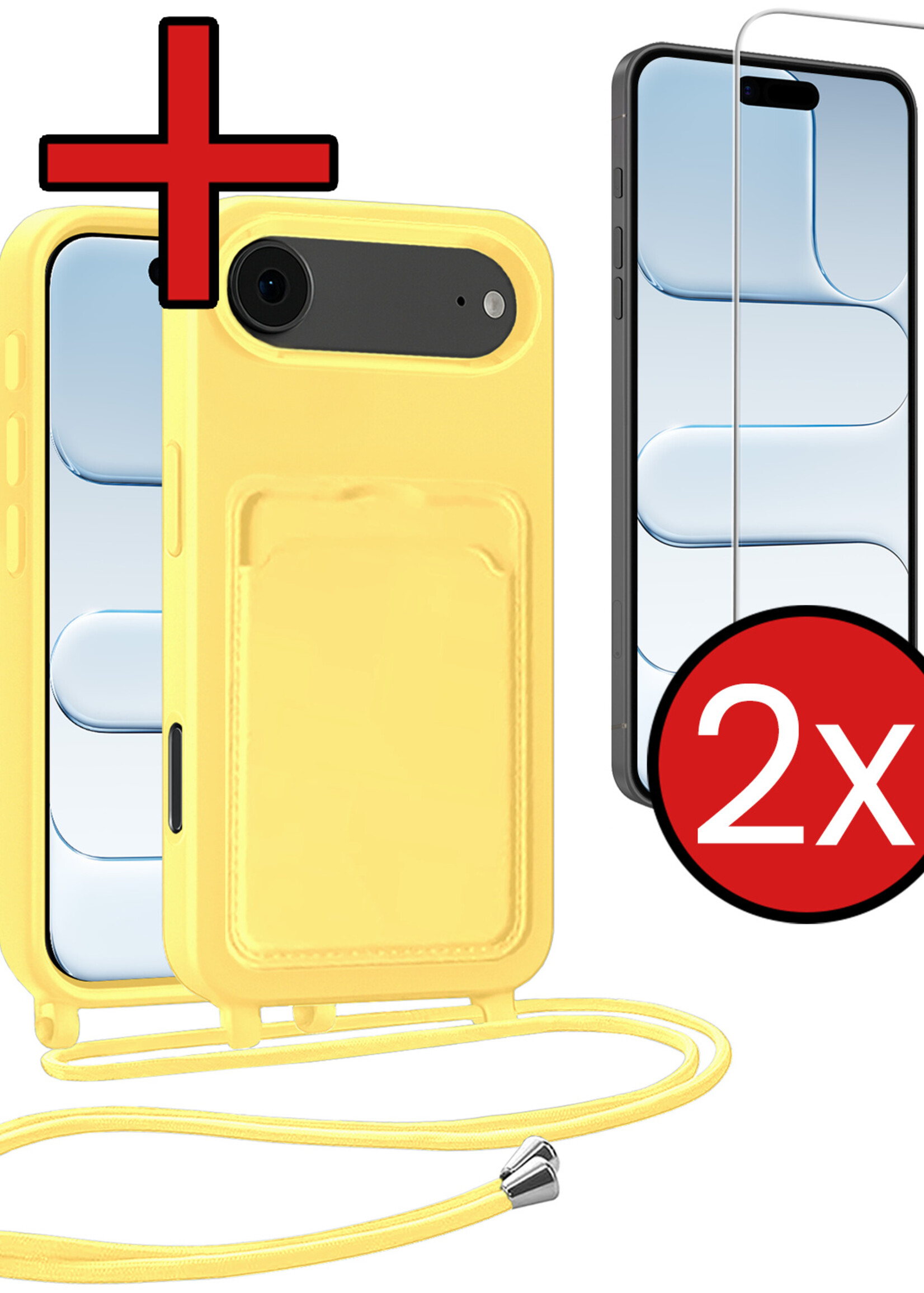 BTH BTH iPhone Air Hoesje Pashouder met Koord Met 2x Screenprotector - Geel