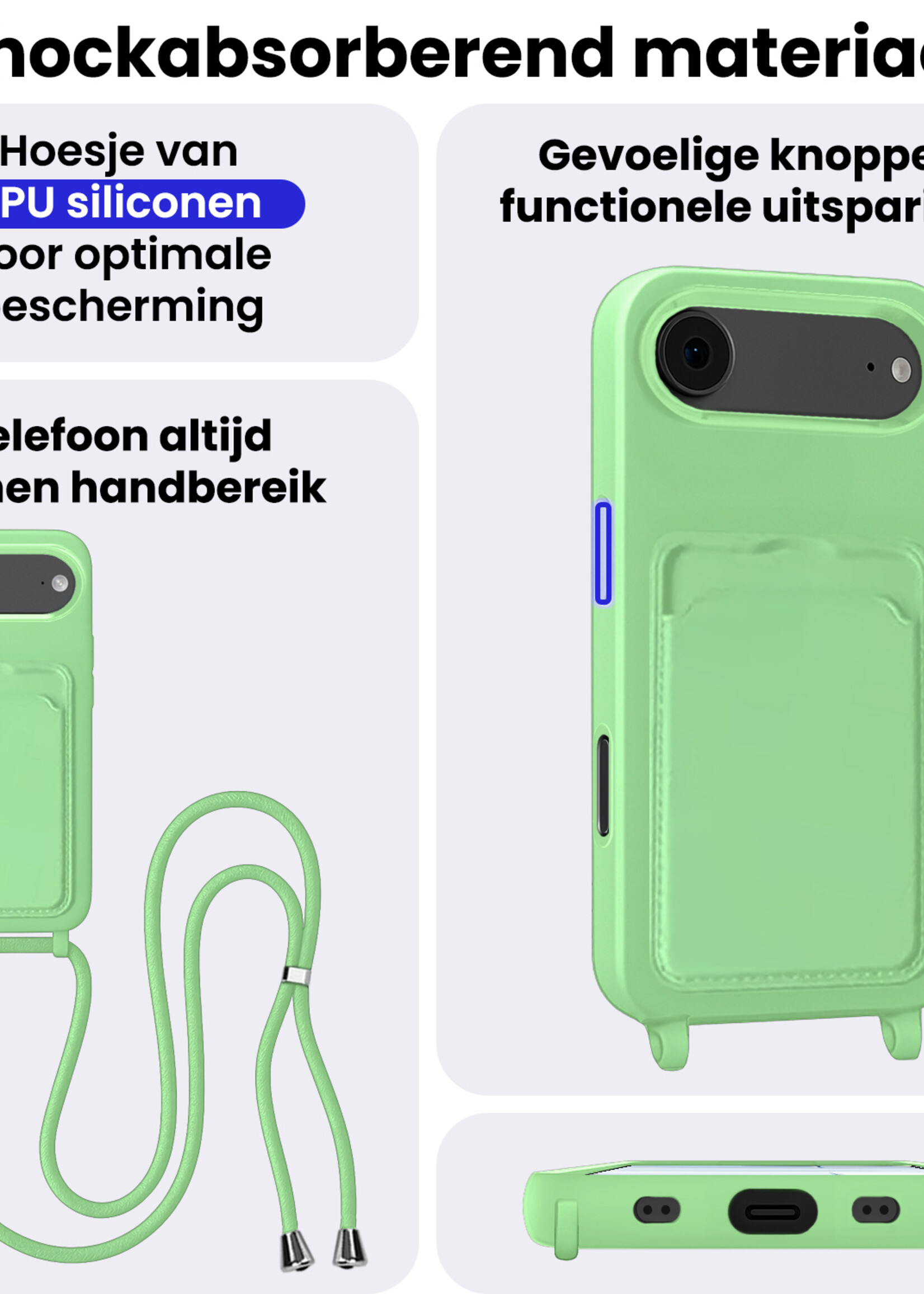 BTH BTH iPhone Air Hoesje Pashouder met Koord - Groen