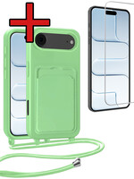 BTH BTH iPhone Air Hoesje Pashouder met Koord Met Screenprotector - Groen
