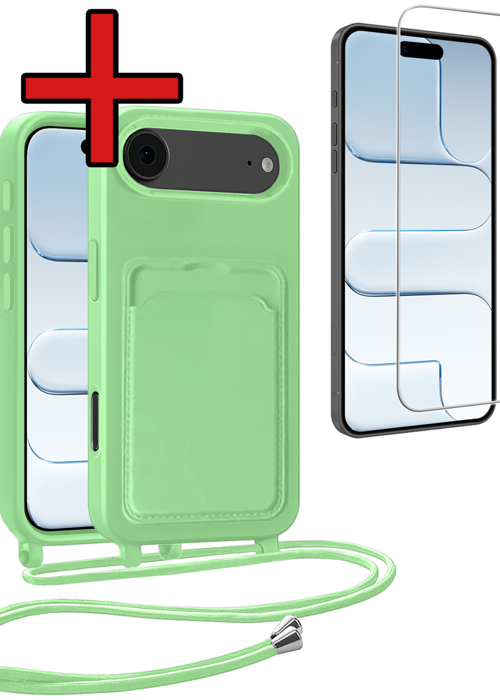 BTH BTH iPhone Air Hoesje Pashouder met Koord Met Screenprotector - Groen
