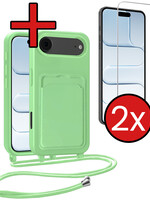 BTH BTH iPhone Air Hoesje Pashouder met Koord Met 2x Screenprotector - Groen