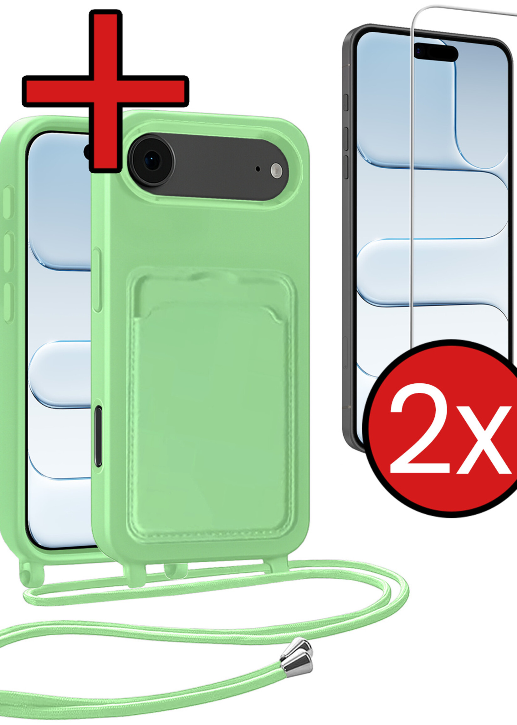 BTH BTH iPhone Air Hoesje Pashouder met Koord Met 2x Screenprotector - Groen