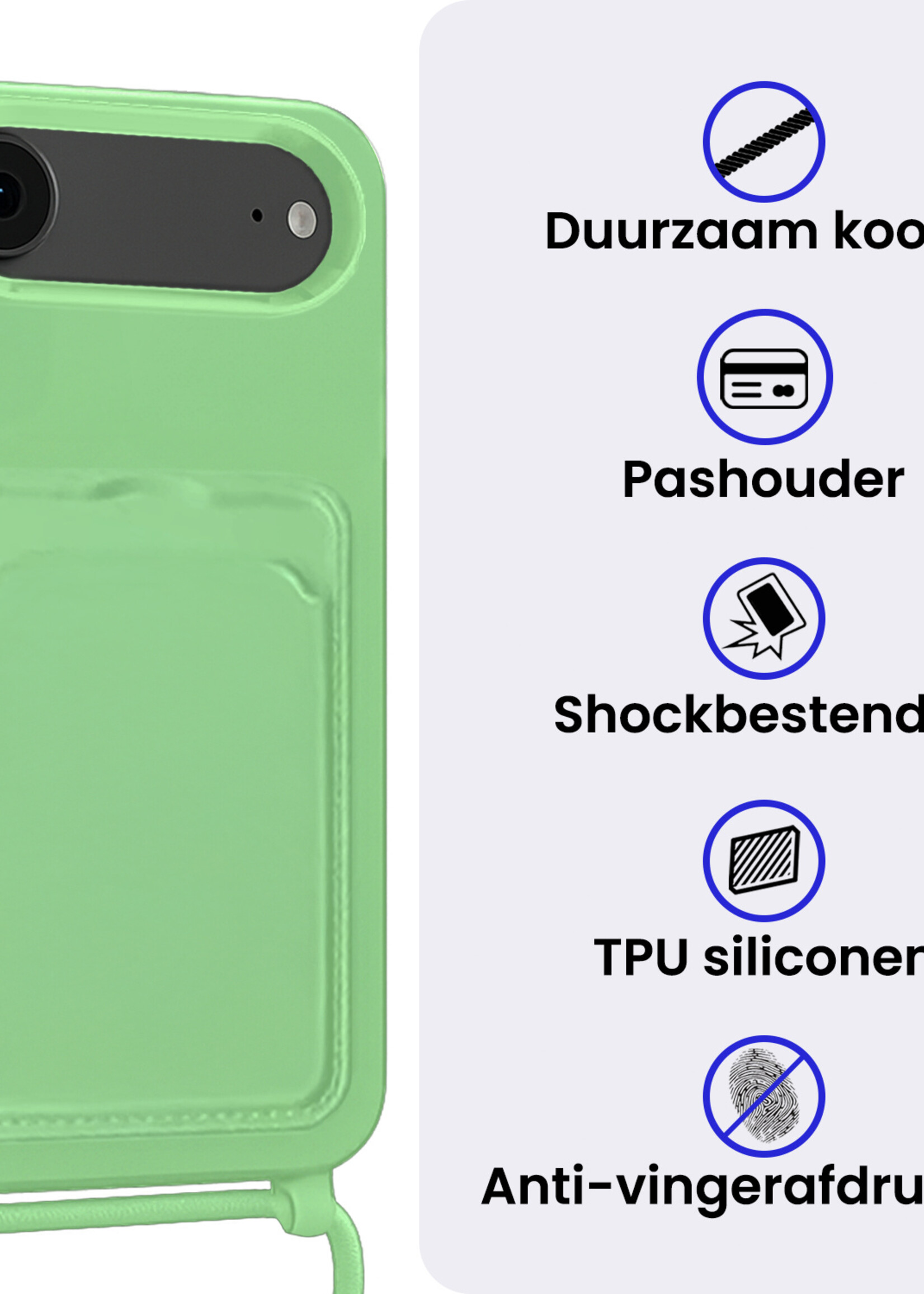 BTH BTH iPhone Air Hoesje Pashouder met Koord Met 2x Screenprotector - Groen