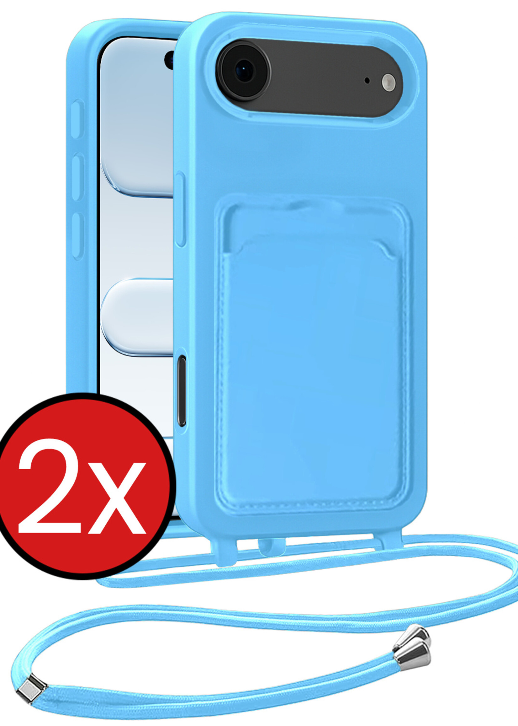 BTH BTH iPhone Air Hoesje Pashouder met Koord - Lichtblauw - 2 PACK