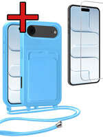 BTH BTH iPhone Air Hoesje Pashouder met Koord Met Screenprotector - Lichtblauw