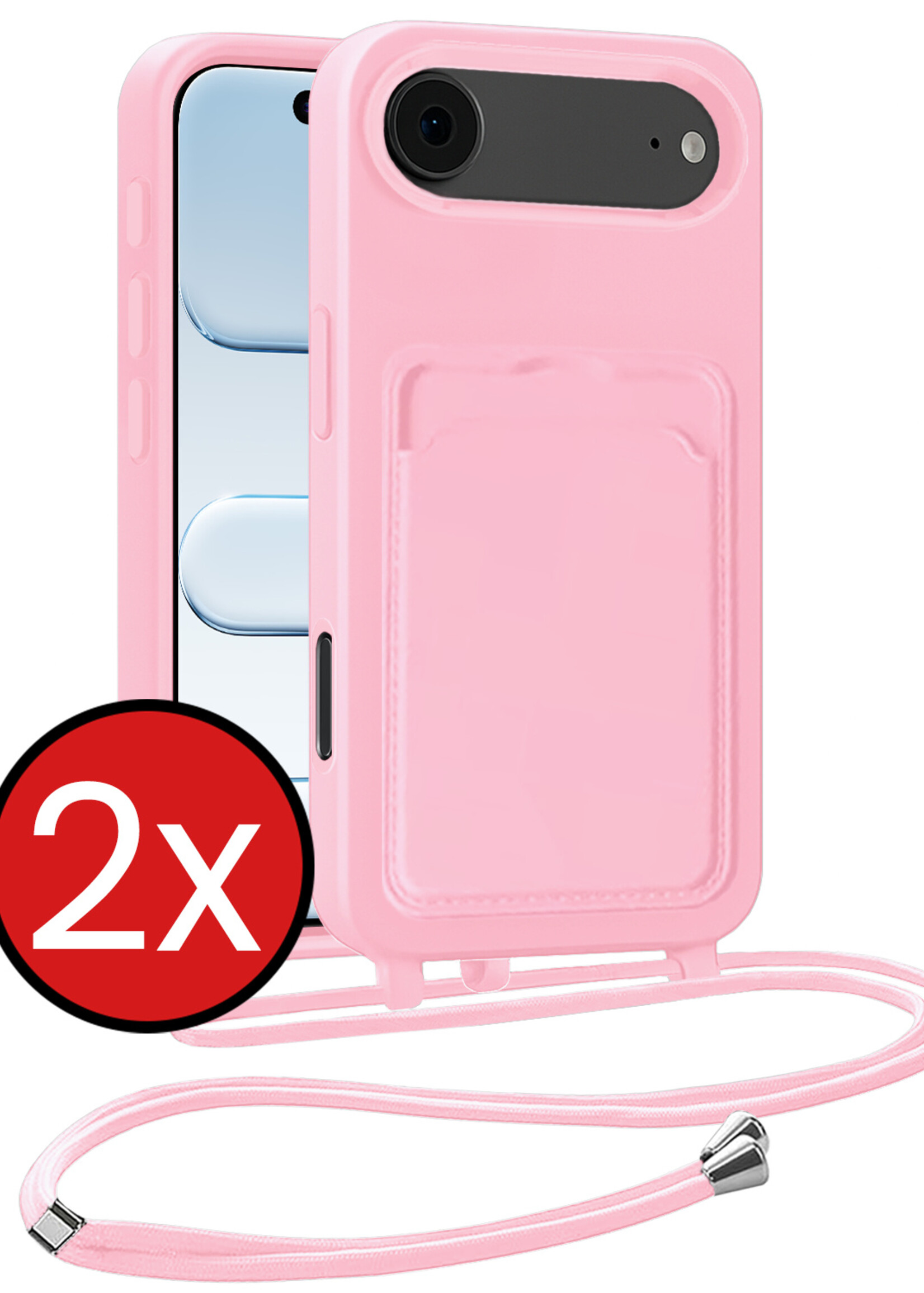 BTH BTH iPhone Air Hoesje Pashouder met Koord - Lichtroze - 2 PACK
