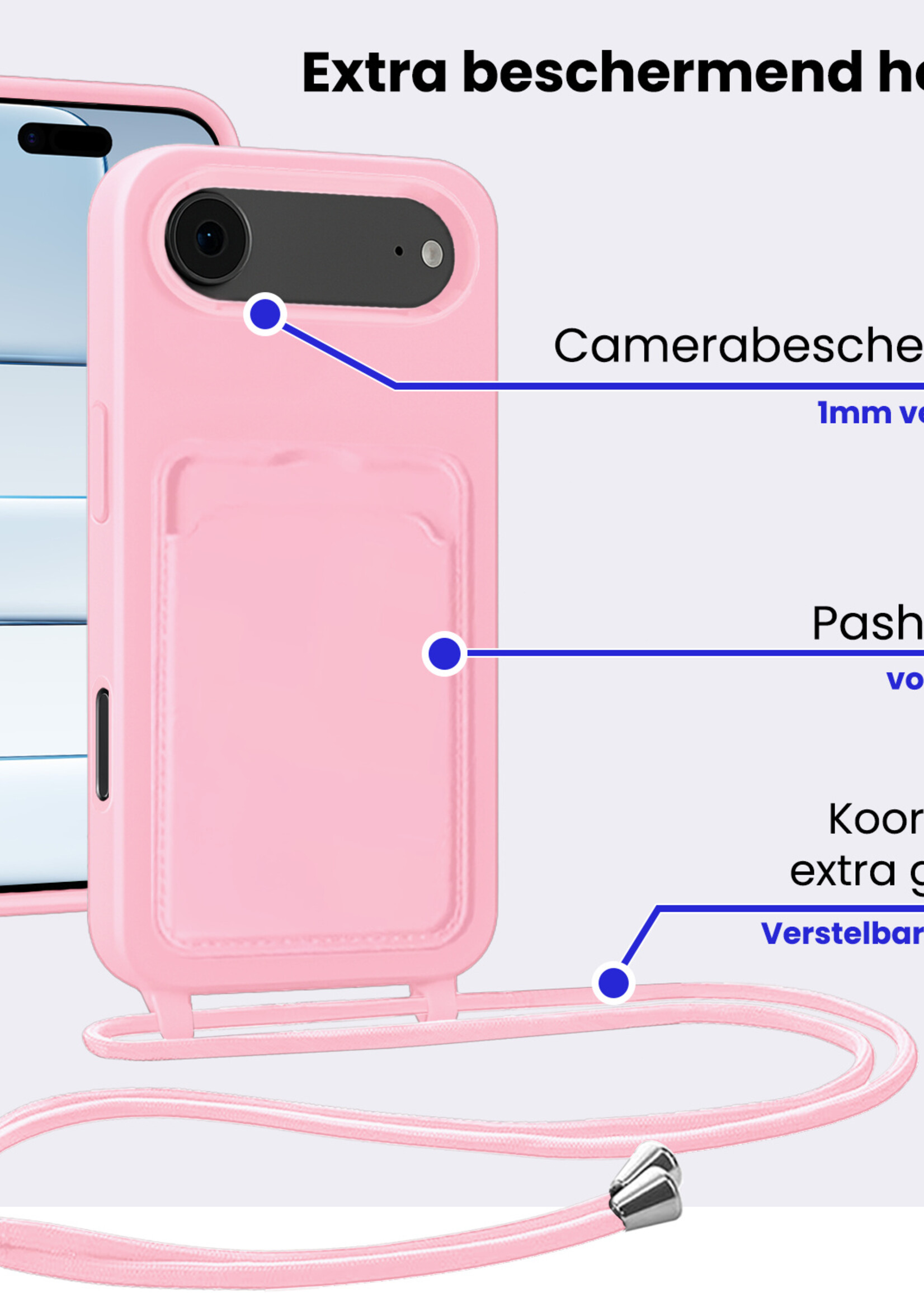 BTH BTH iPhone Air Hoesje Pashouder met Koord - Lichtroze - 2 PACK