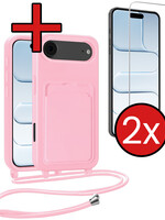 BTH BTH iPhone Air Hoesje Pashouder met Koord Met 2x Screenprotector - Lichtroze