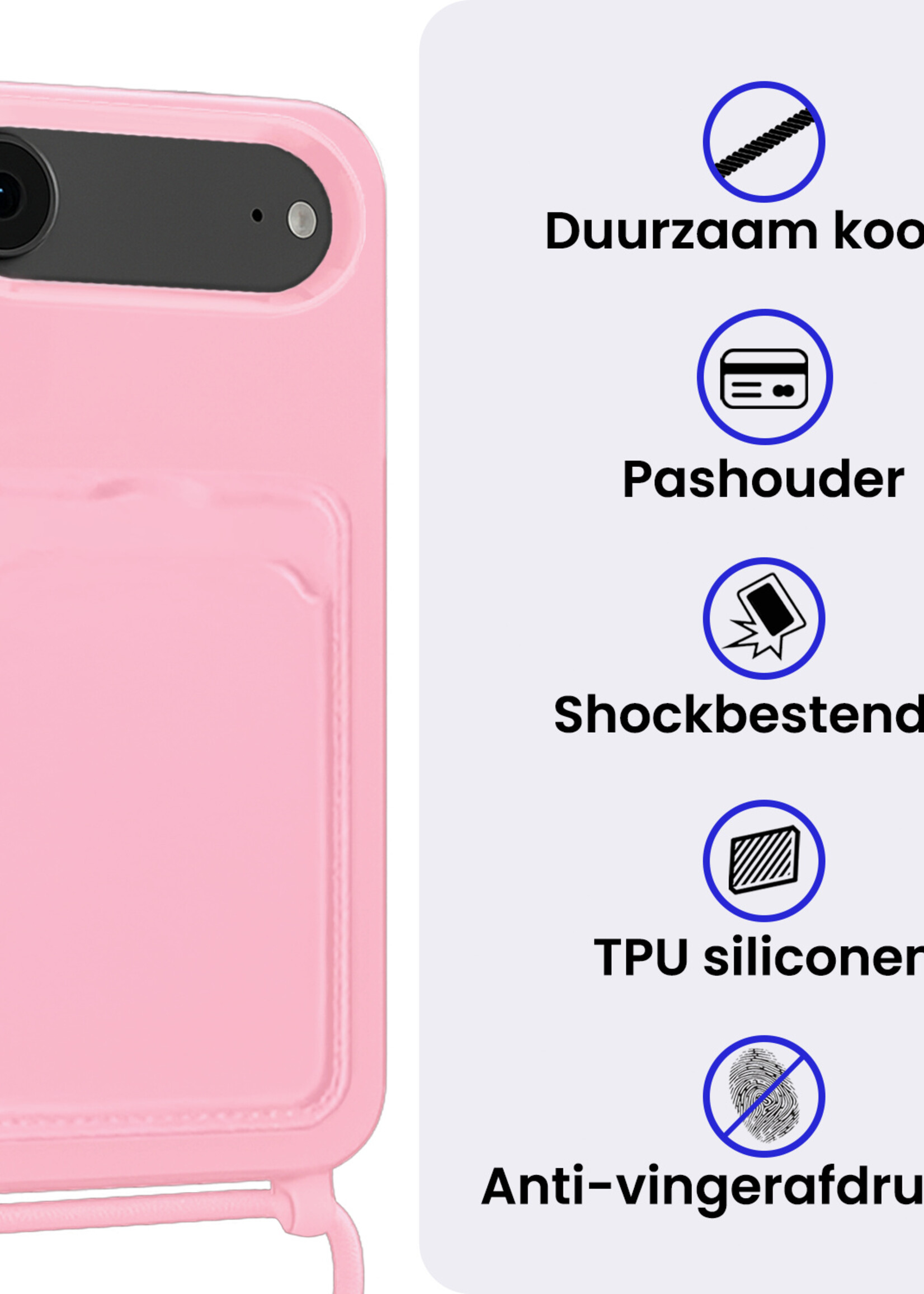 BTH BTH iPhone Air Hoesje Pashouder met Koord Met 2x Screenprotector - Lichtroze