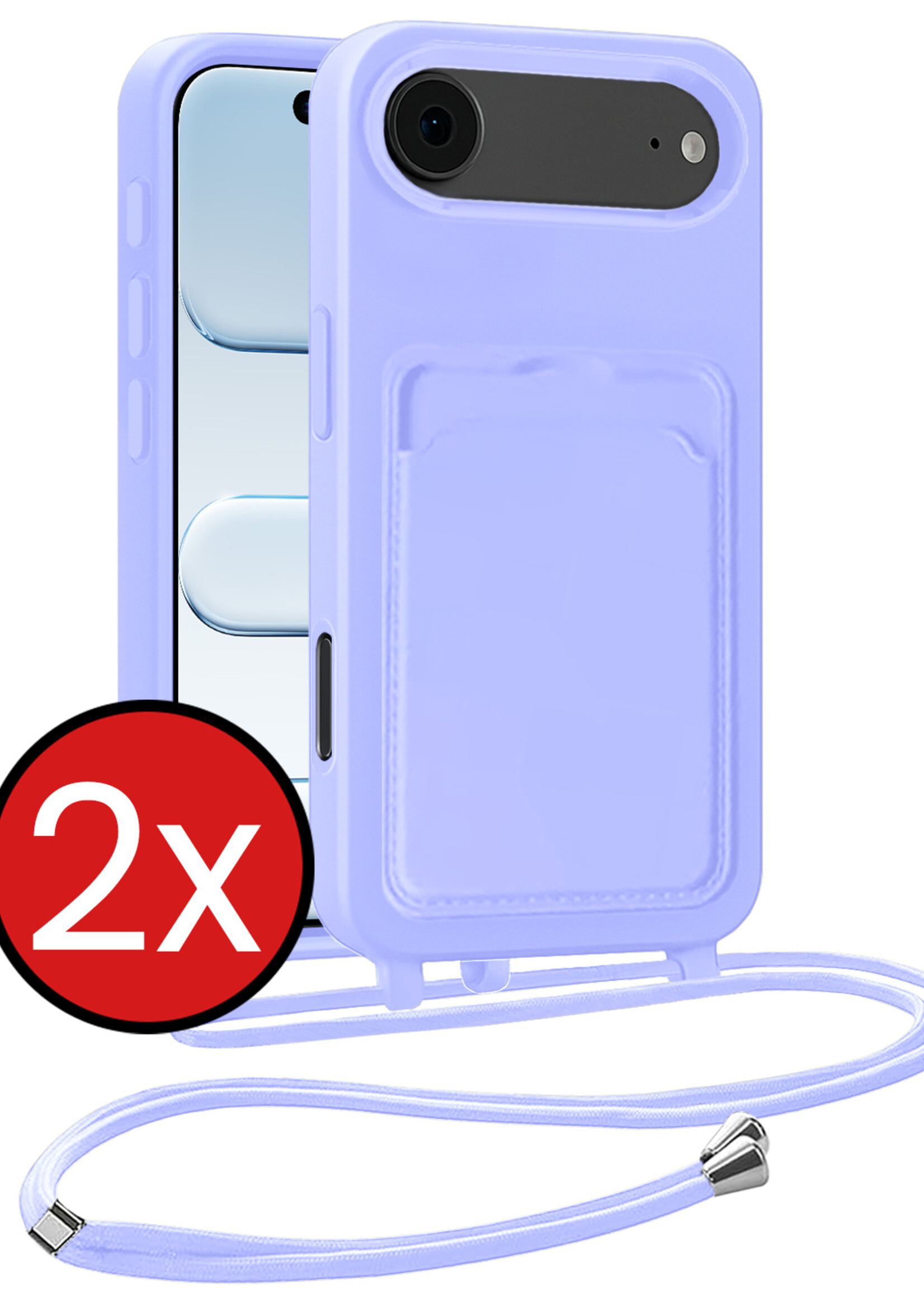 BTH BTH iPhone Air Hoesje Pashouder met Koord - Lila - 2 PACK
