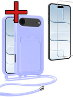 BTH BTH iPhone Air Hoesje Pashouder met Koord Met Screenprotector - Lila