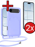 BTH BTH iPhone Air Hoesje Pashouder met Koord Met 2x Screenprotector - Lila