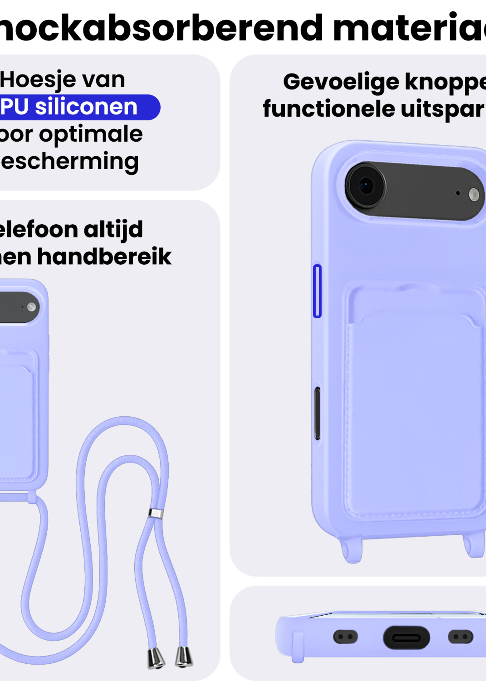 BTH BTH iPhone Air Hoesje Pashouder met Koord Met 2x Screenprotector - Lila