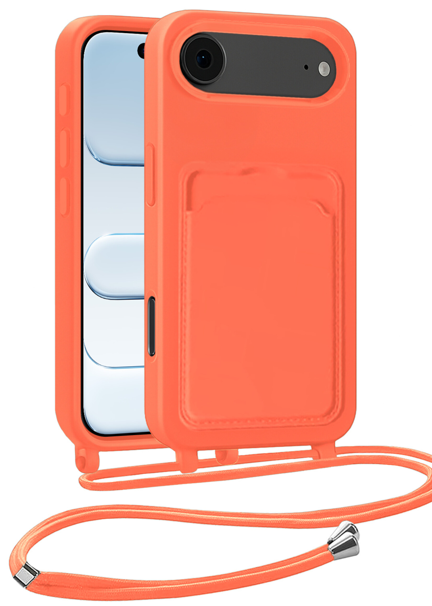 BTH BTH iPhone Air Hoesje Pashouder met Koord - Papaya