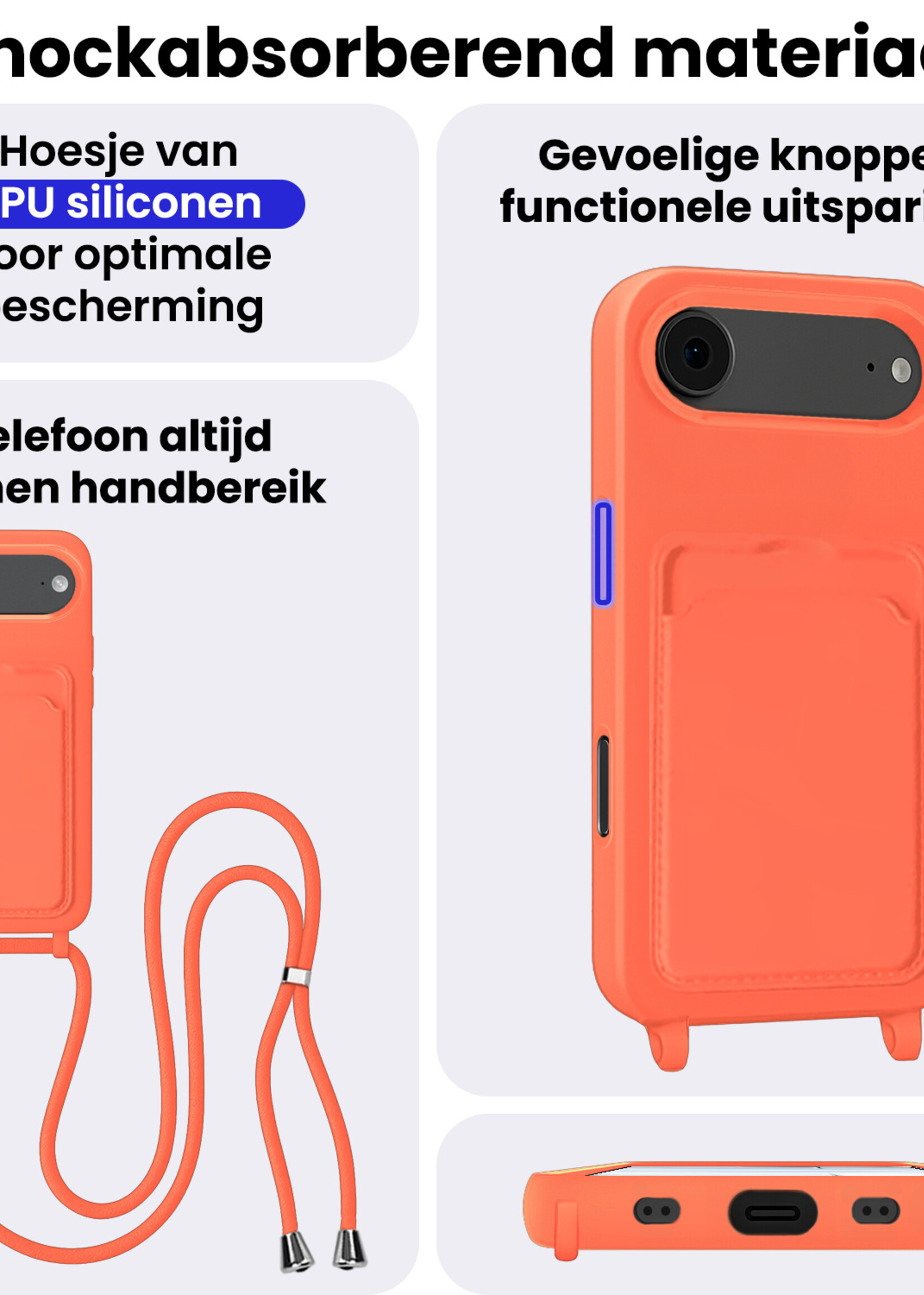 BTH BTH iPhone Air Hoesje Pashouder met Koord - Papaya