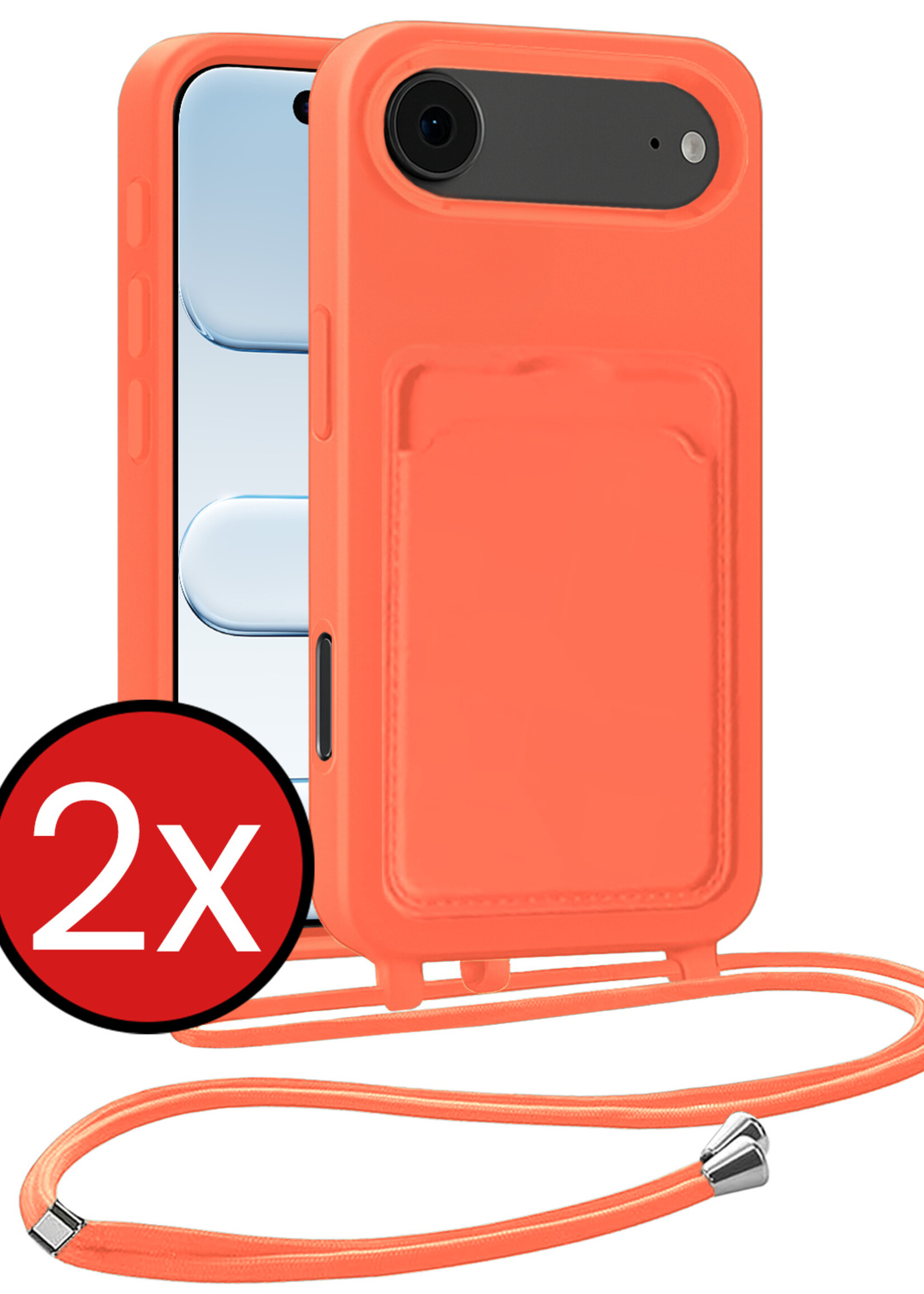 BTH BTH iPhone Air Hoesje Pashouder met Koord - Papaya - 2 PACK