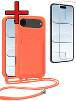 BTH BTH iPhone Air Hoesje Pashouder met Koord Met Screenprotector - Papaya