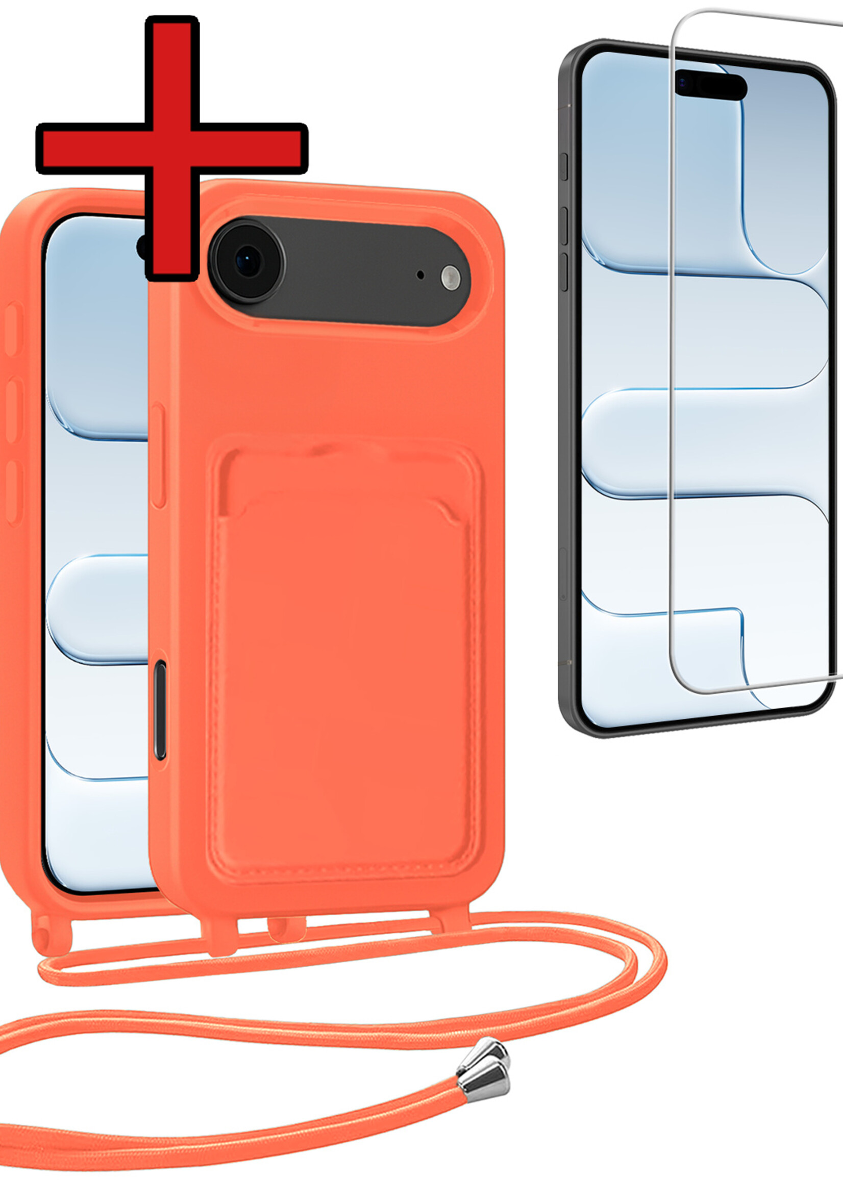 BTH BTH iPhone Air Hoesje Pashouder met Koord Met Screenprotector - Papaya