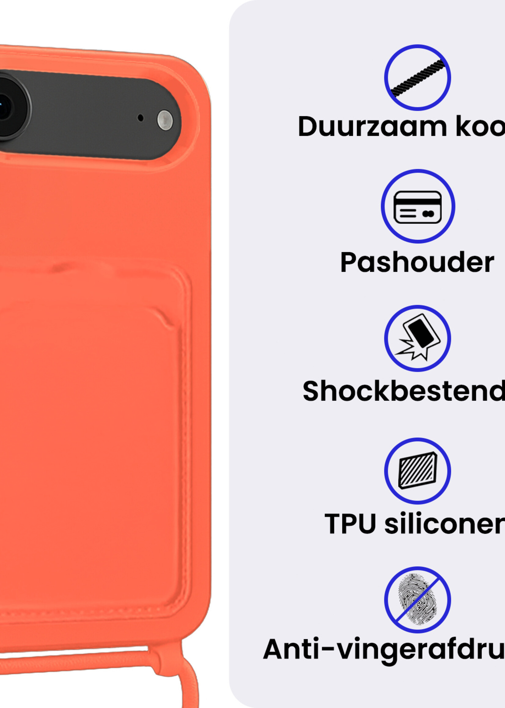 BTH BTH iPhone Air Hoesje Pashouder met Koord Met Screenprotector - Papaya