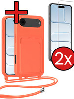 BTH BTH iPhone Air Hoesje Pashouder met Koord Met 2x Screenprotector - Papaya