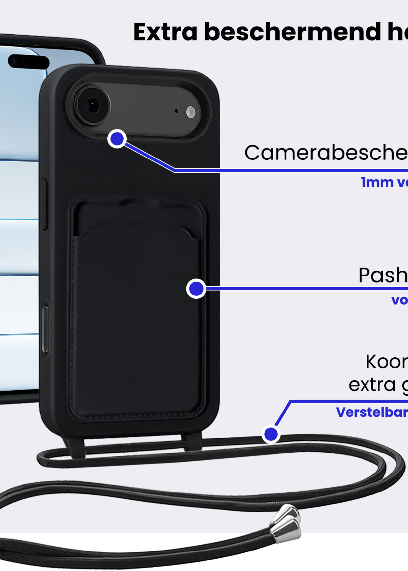 BTH BTH iPhone Air Hoesje Pashouder met Koord - Zwart - 2 PACK