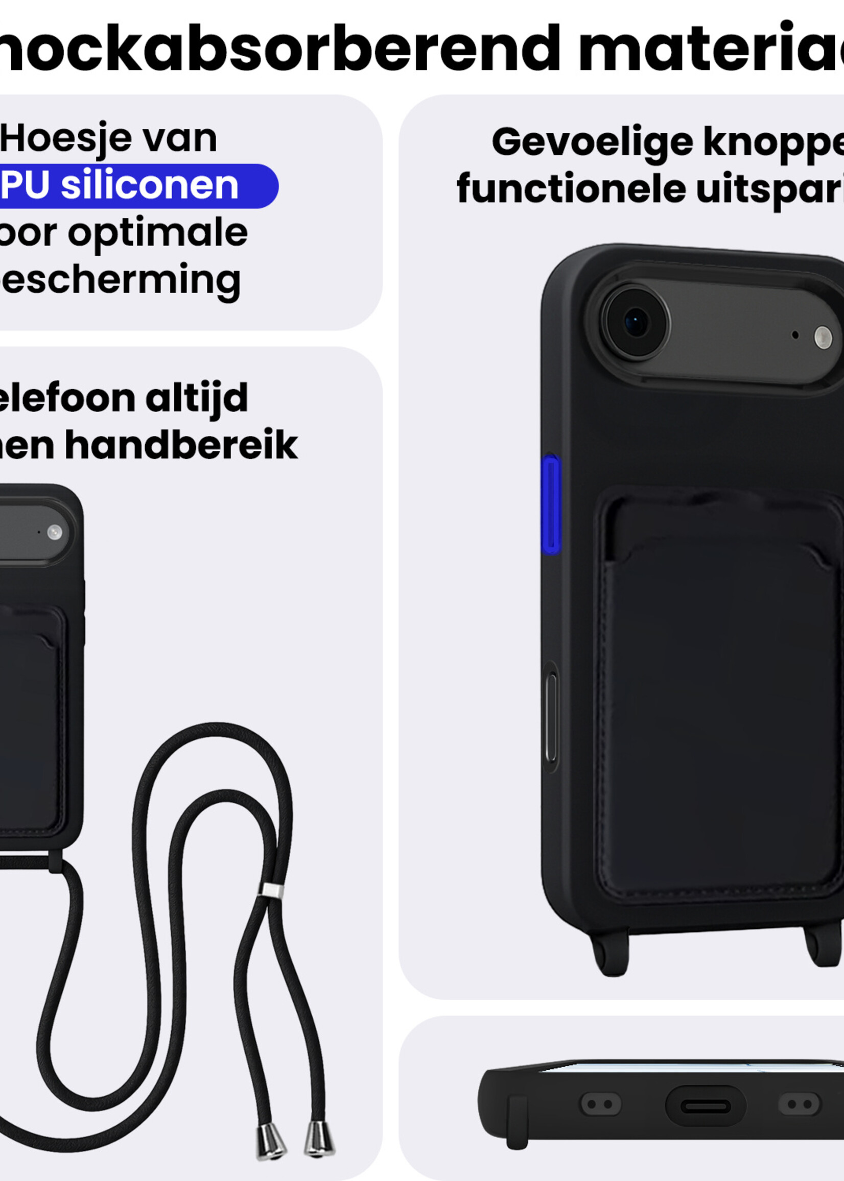 BTH BTH iPhone Air Hoesje Pashouder met Koord - Zwart - 2 PACK