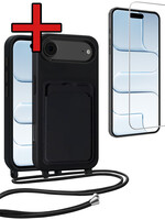 BTH BTH iPhone Air Hoesje Pashouder met Koord Met Screenprotector - Zwart
