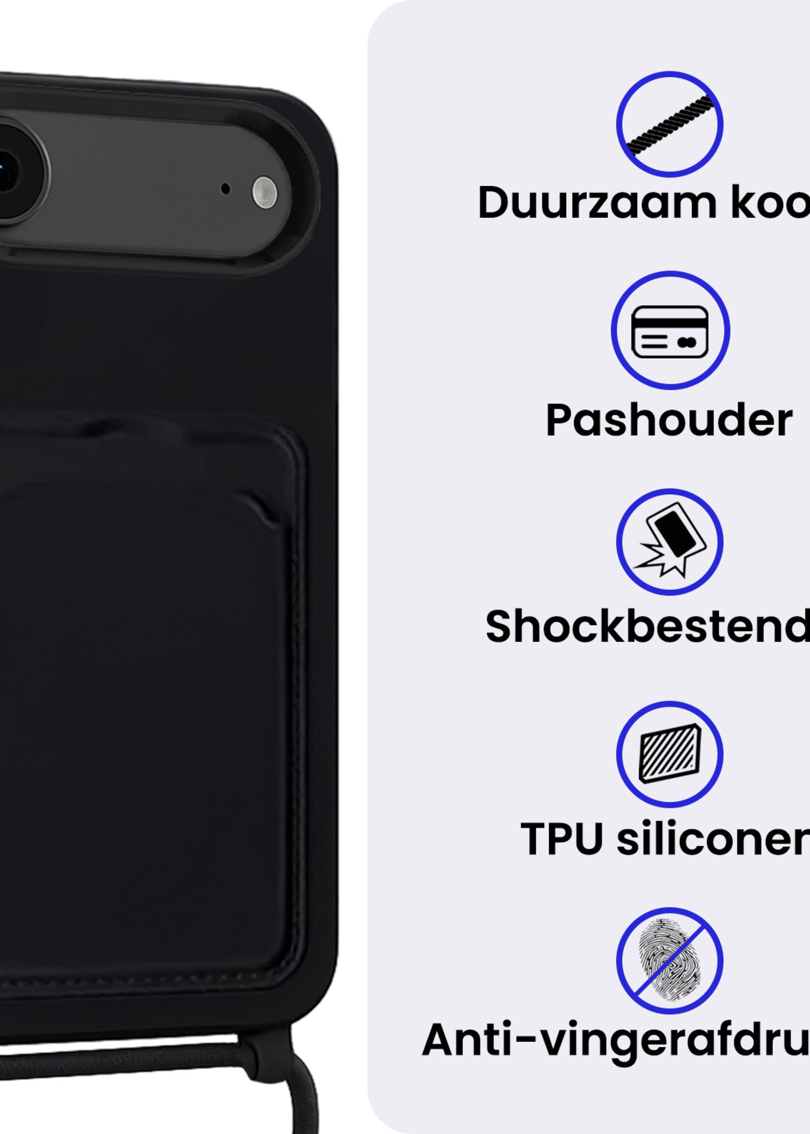 BTH BTH iPhone Air Hoesje Pashouder met Koord Met Screenprotector - Zwart