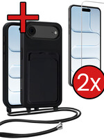BTH BTH iPhone Air Hoesje Pashouder met Koord Met 2x Screenprotector - Zwart