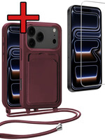 BTH BTH iPhone 17 Pro Hoesje Pashouder met Koord Met Screenprotector - Aubergine