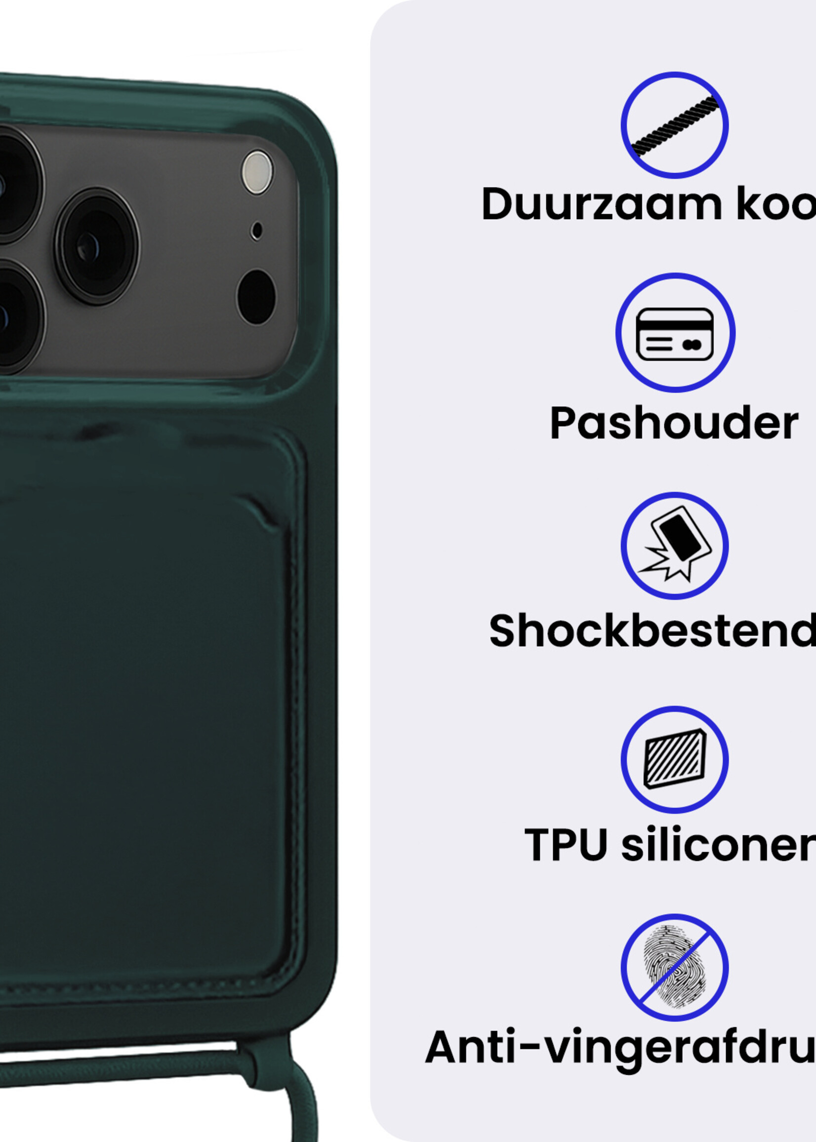 BTH BTH iPhone 17 Pro Hoesje Pashouder met Koord - Donkergroen