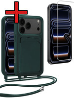 BTH BTH iPhone 17 Pro Hoesje Pashouder met Koord Met Screenprotector - Donkergroen