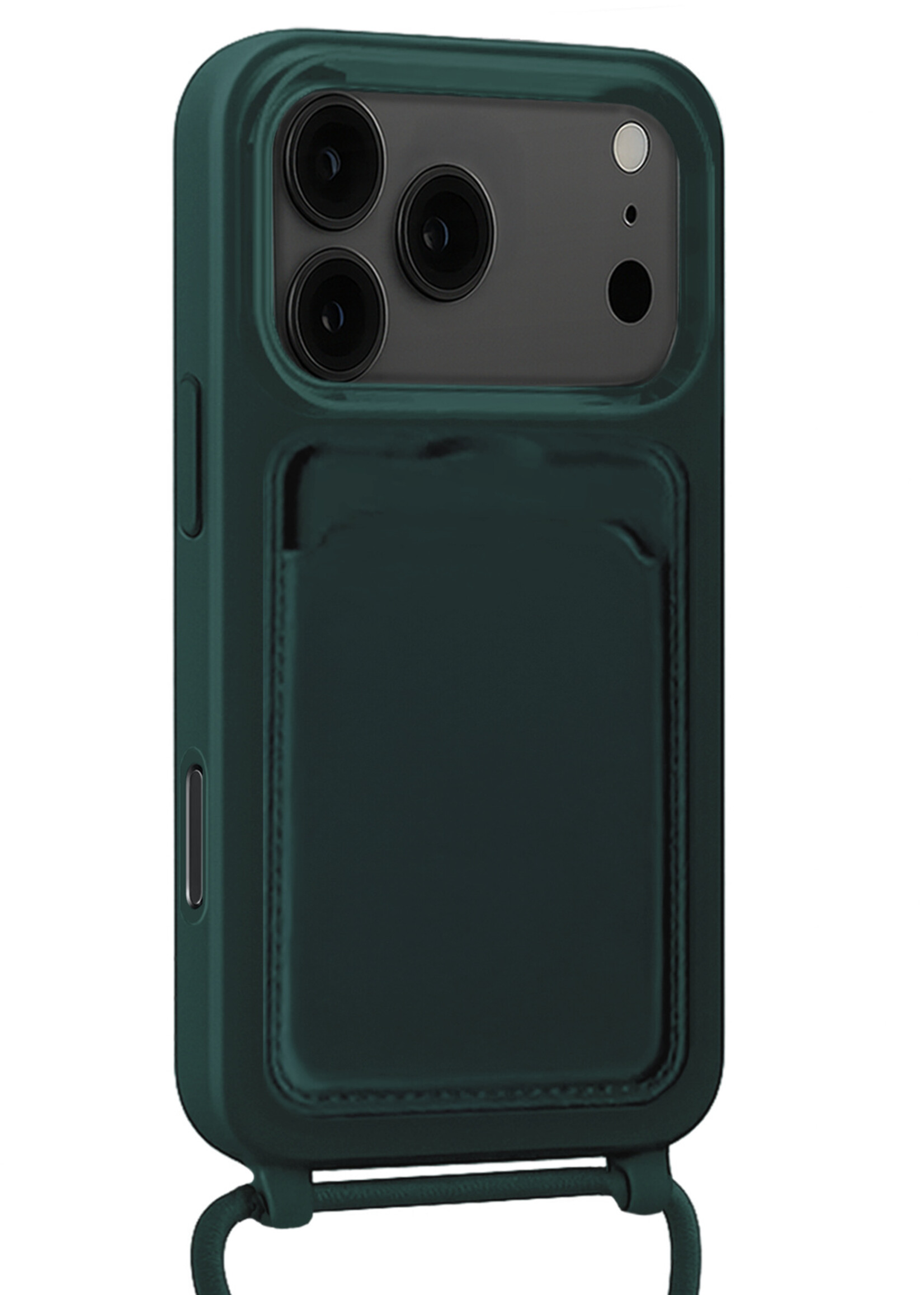 BTH BTH iPhone 17 Pro Hoesje Pashouder met Koord Met Screenprotector - Donkergroen