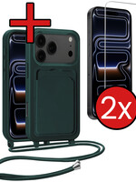 BTH BTH iPhone 17 Pro Hoesje Pashouder met Koord Met 2x Screenprotector - Donkergroen