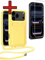 BTH BTH iPhone 17 Pro Hoesje Pashouder met Koord Met Screenprotector - Geel