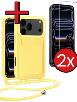 BTH BTH iPhone 17 Pro Hoesje Pashouder met Koord Met 2x Screenprotector - Geel