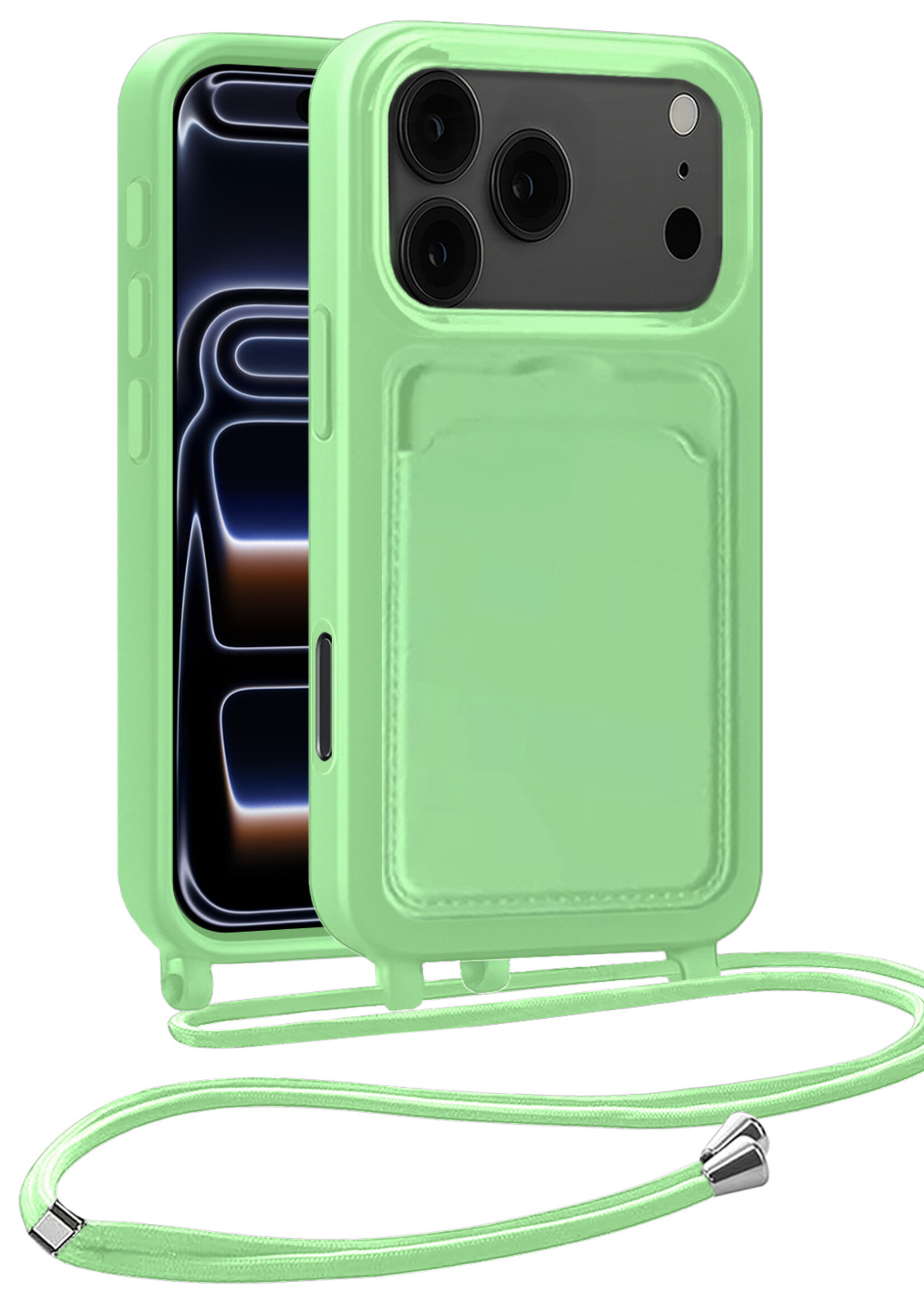BTH BTH iPhone 17 Pro Hoesje Pashouder met Koord - Groen