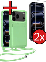 BTH BTH iPhone 17 Pro Hoesje Pashouder met Koord Met 2x Screenprotector - Groen