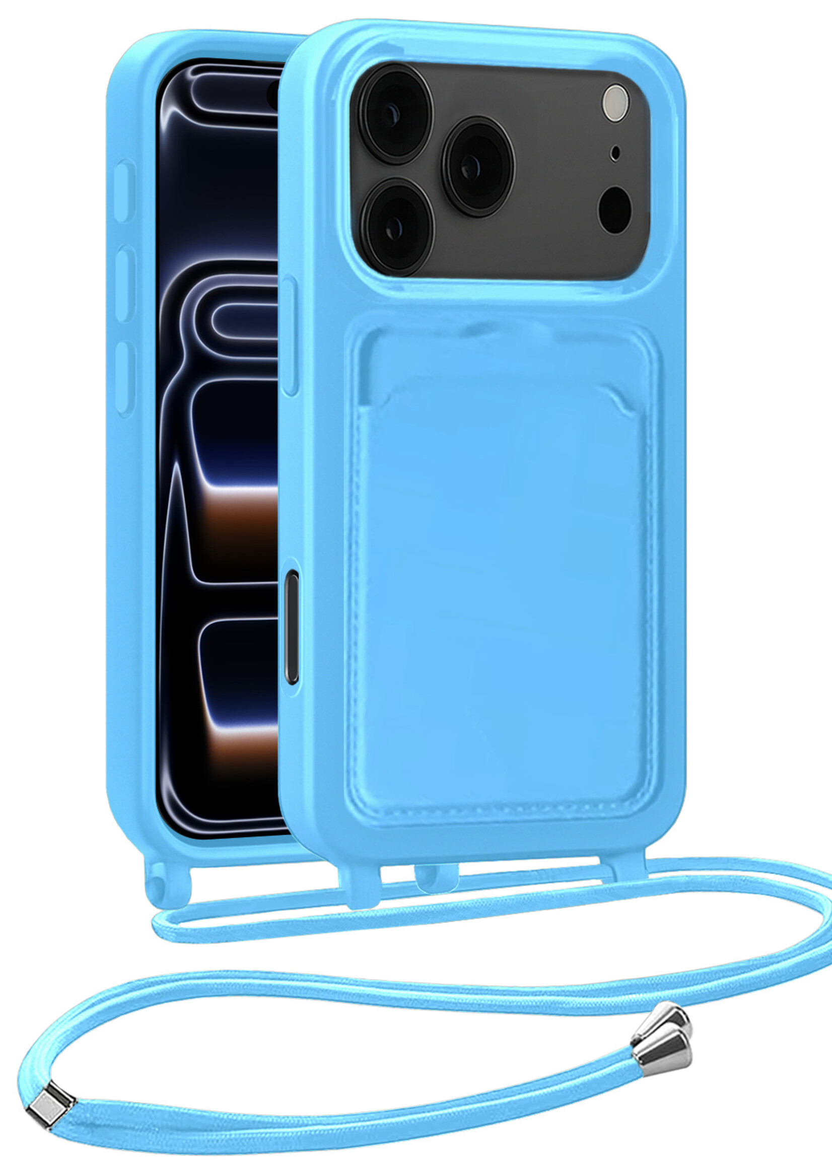 BTH BTH iPhone 17 Pro Hoesje Pashouder met Koord - Lichtblauw