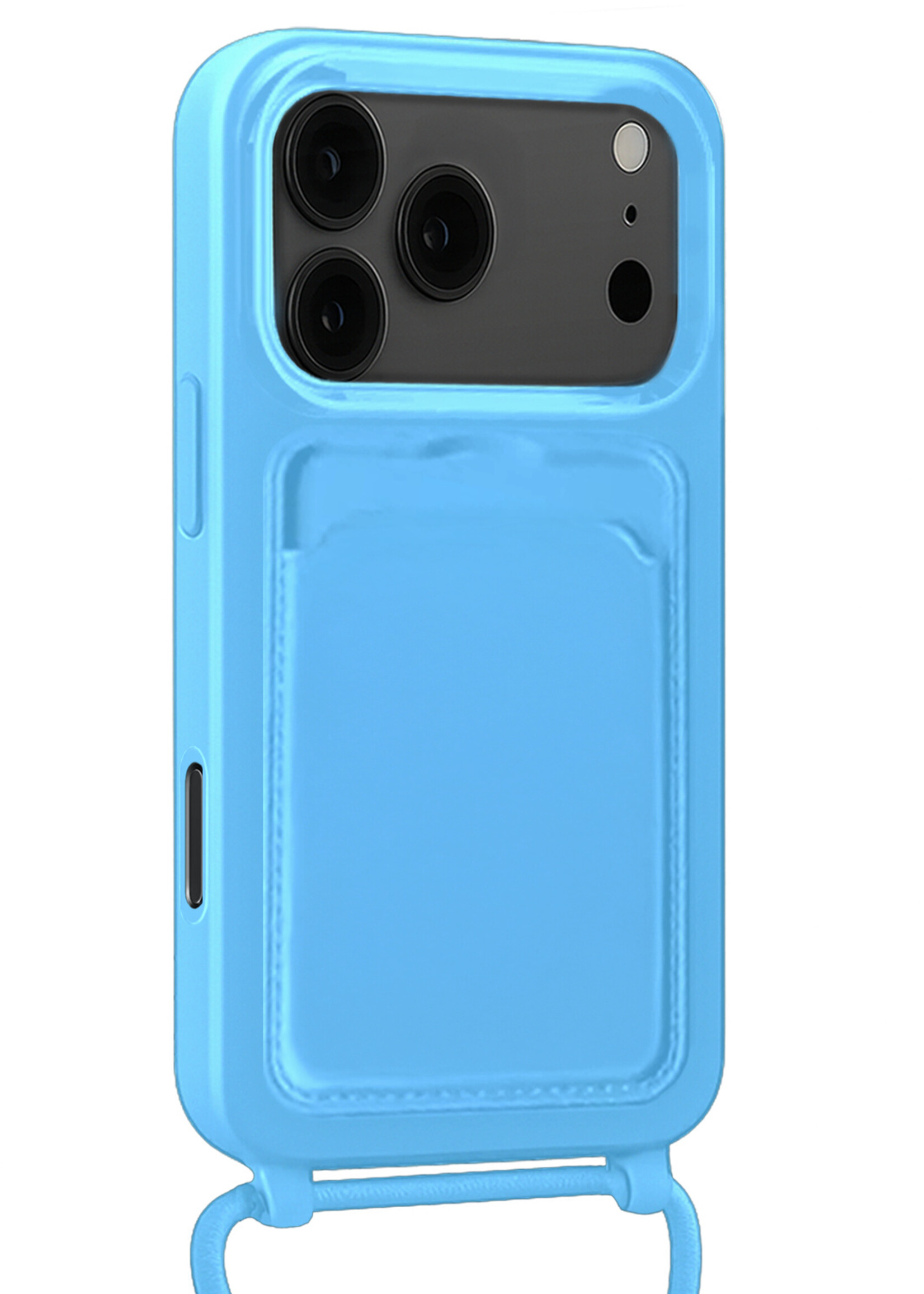 BTH BTH iPhone 17 Pro Hoesje Pashouder met Koord Met 2x Screenprotector - Lichtblauw