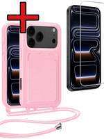 BTH BTH iPhone 17 Pro Hoesje Pashouder met Koord Met Screenprotector - Lichtroze