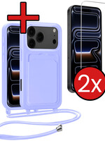 BTH BTH iPhone 17 Pro Hoesje Pashouder met Koord Met 2x Screenprotector - Lila