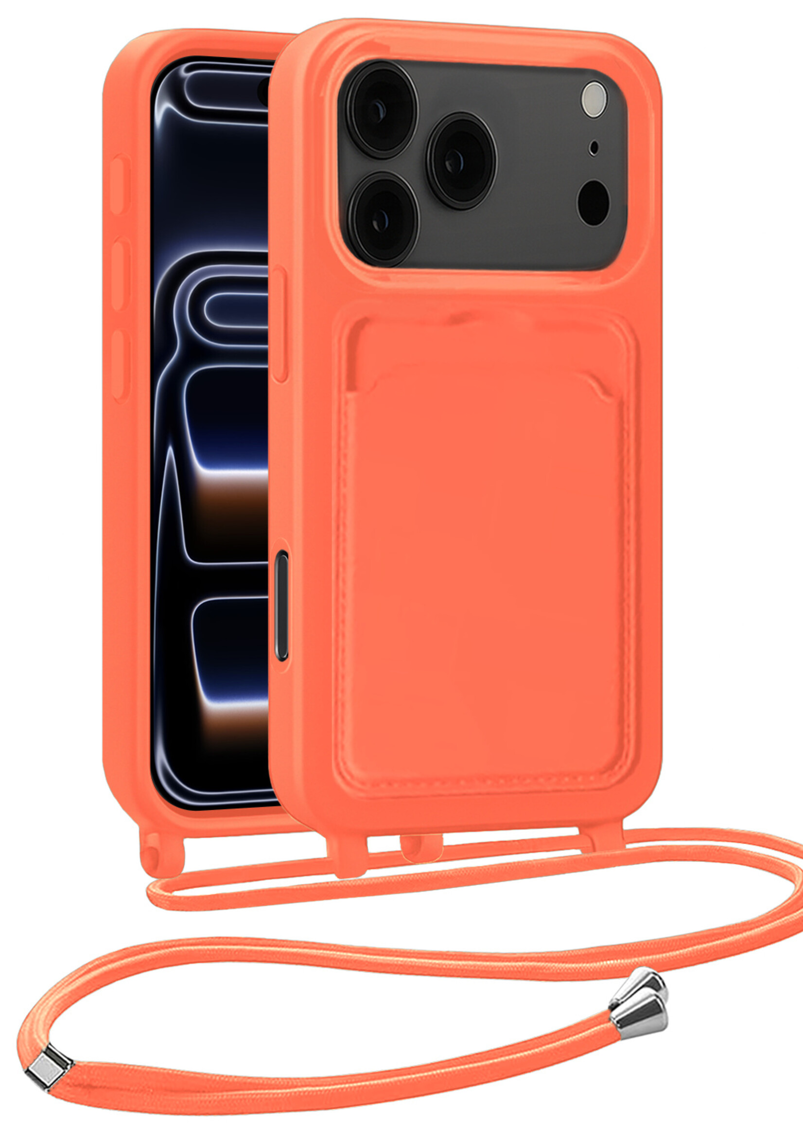 BTH BTH iPhone 17 Pro Hoesje Pashouder met Koord - Papaya