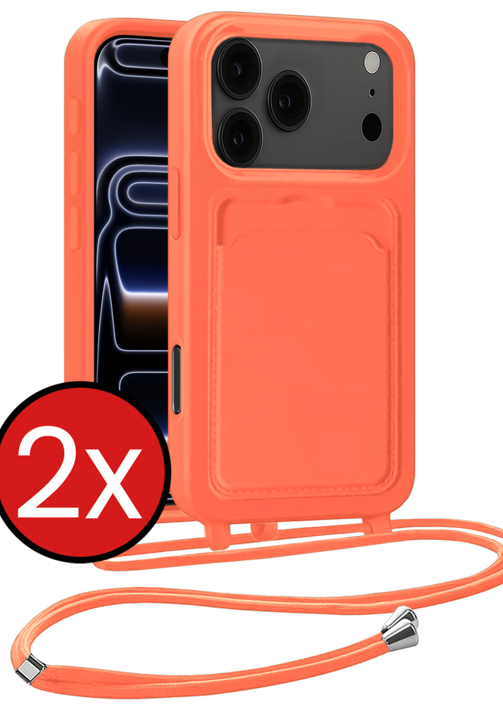 BTH BTH iPhone 17 Pro Hoesje Pashouder met Koord - Papaya - 2 PACK