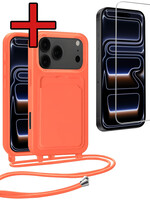 BTH BTH iPhone 17 Pro Hoesje Pashouder met Koord Met Screenprotector - Papaya