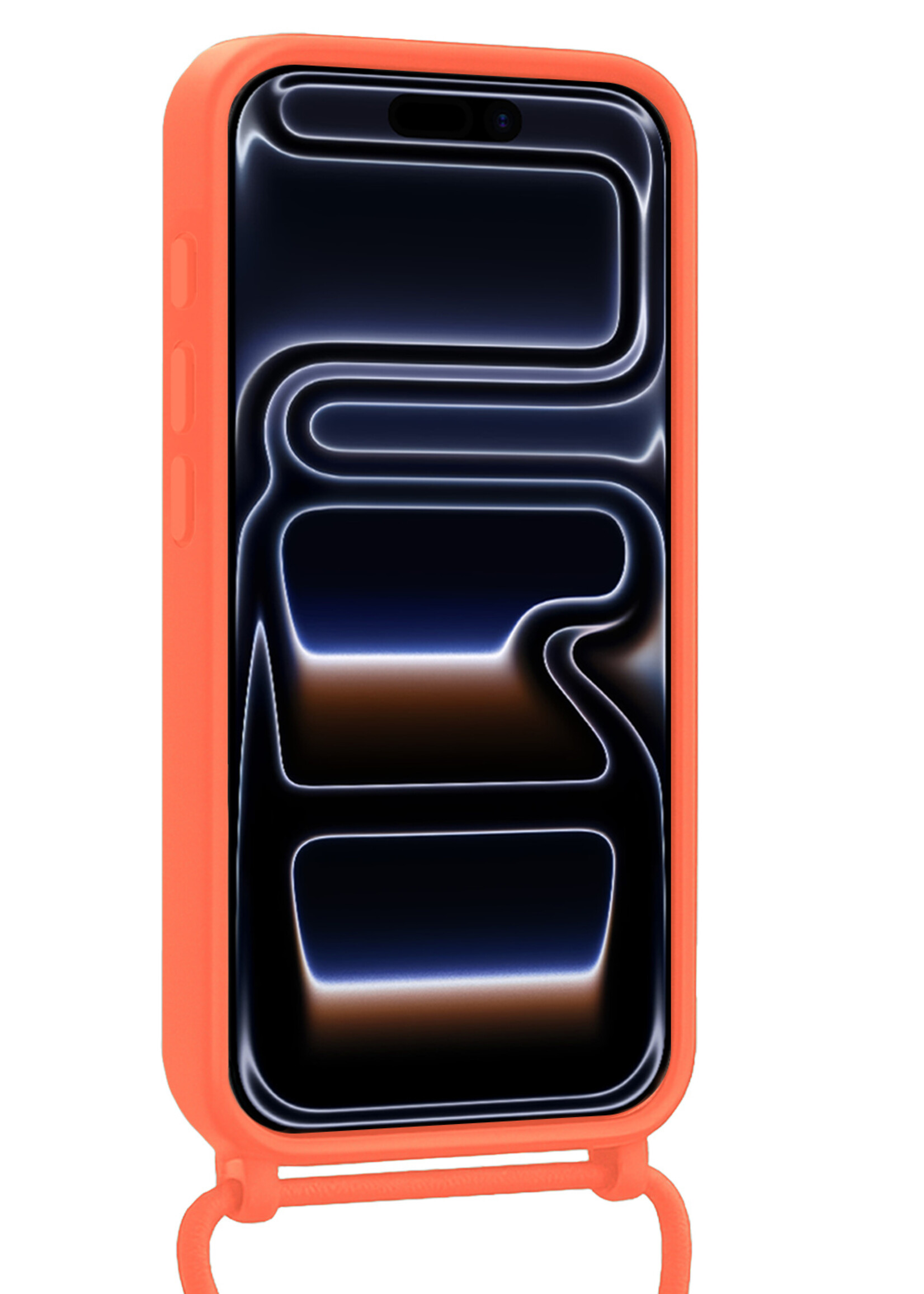 BTH BTH iPhone 17 Pro Hoesje Pashouder met Koord Met 2x Screenprotector - Papaya