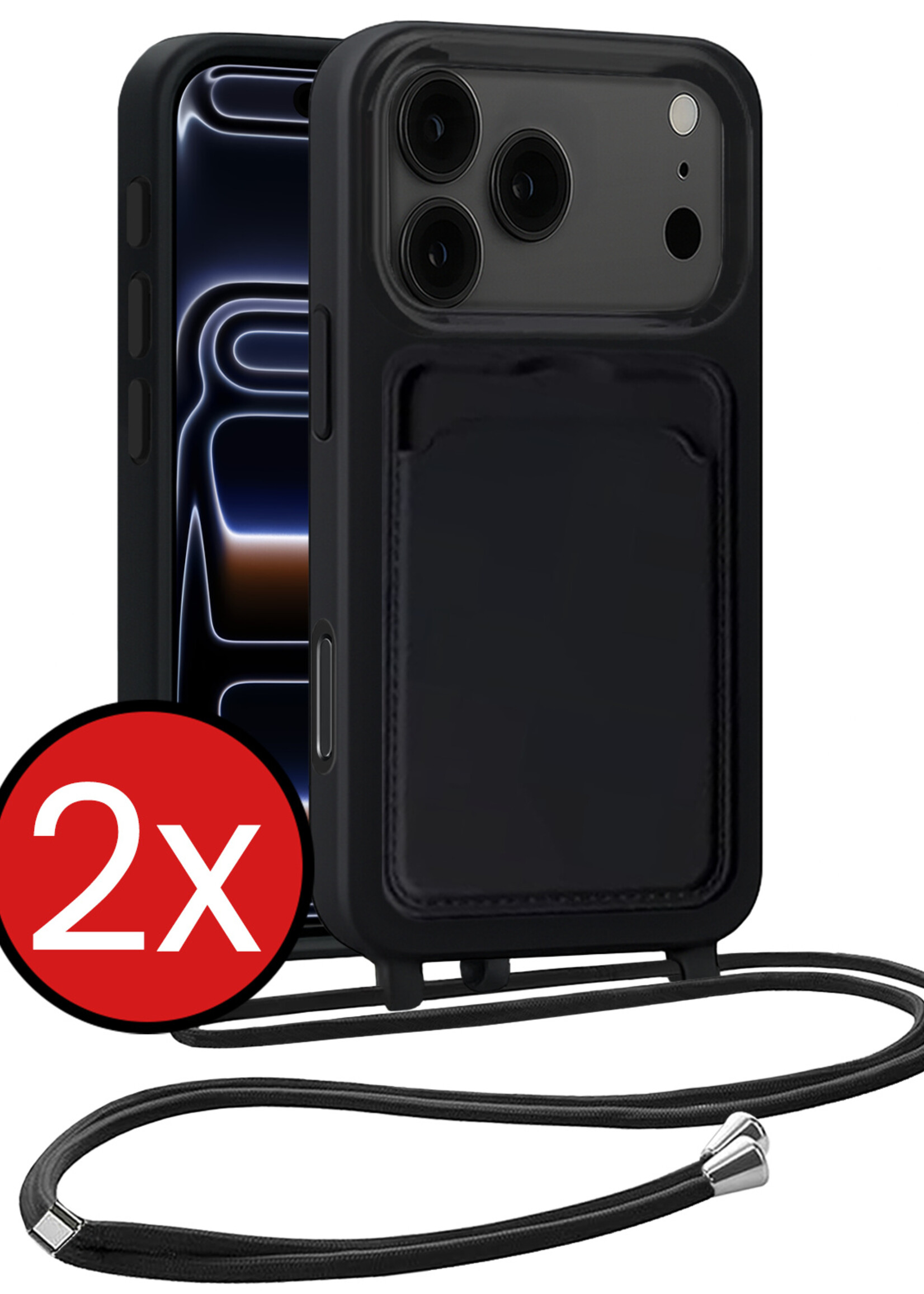 BTH BTH iPhone 17 Pro Hoesje Pashouder met Koord - Zwart - 2 PACK